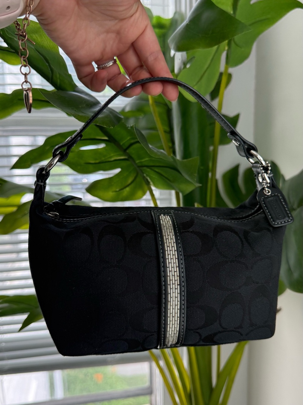 Coach Black Mini Shoulder Bag with Signature C Jacquard and Center Stripe
